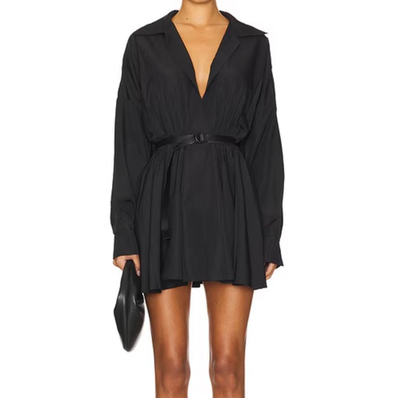 Norma Kamali Oversized Shirt Flared Mini Dress in Black Size Large - Picture 1 of 4